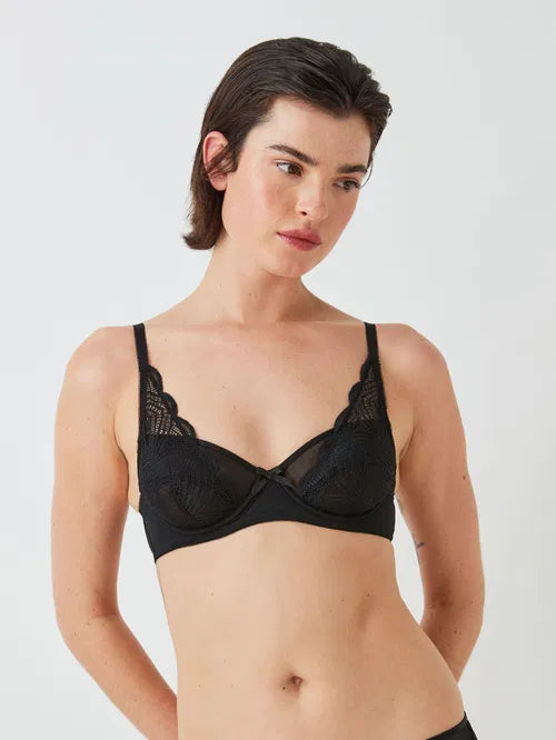 ‘Mabel’ high apex, non padded plunge bra in black
