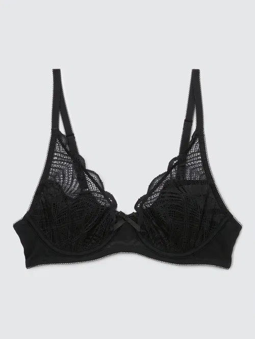 ‘Mabel’ high apex, non padded plunge bra in black