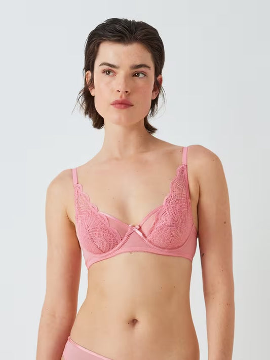 ‘Mabel’ high apex, non padded plunge bra in rose
