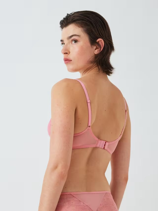 ‘Mabel’ high apex, non padded plunge bra in rose