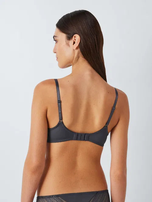‘Felicity’ high apex, padded,  lace plunge bra in graphite grey