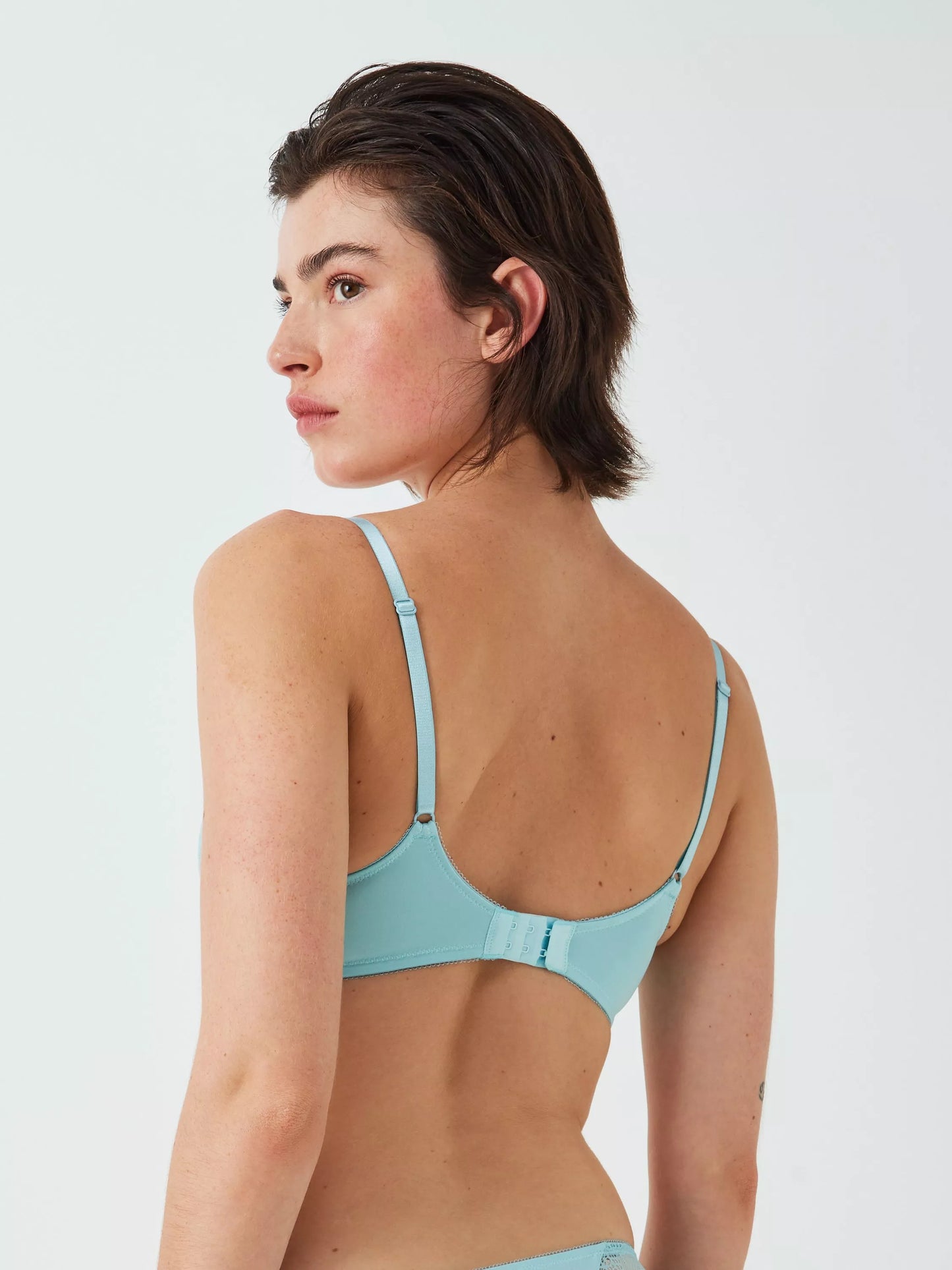 ‘Felicity’ high apex, non padded, lace plunge bra in soft aqua