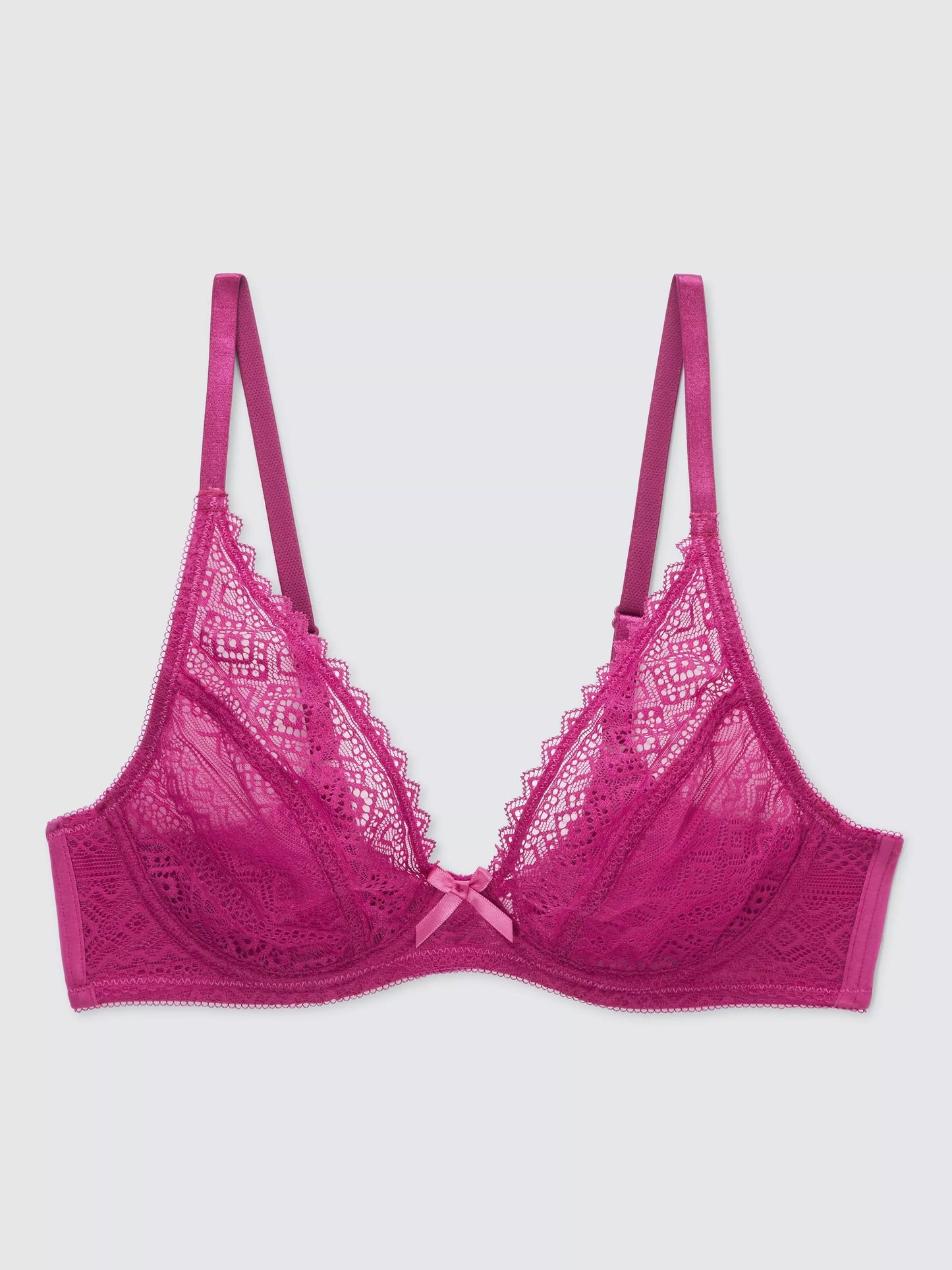 ‘Felicity’ high apex, non padded, lace plunge bra in Fuchsia