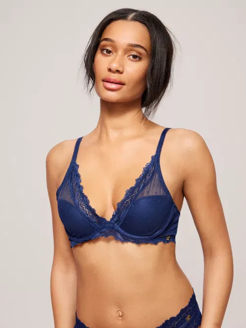 ‘Teagan’ high apex, lightly padded bra in navy