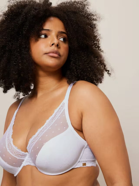 ‘Teagan’ high apex, lightly padded, full support bra in white
