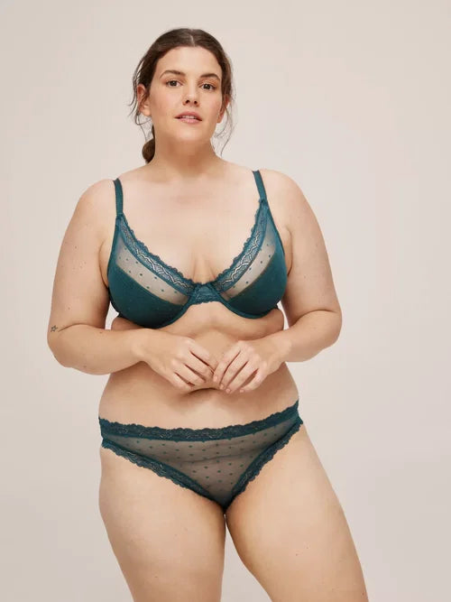 ‘Teagan’ high apex, lightly padded bra in forest green, full support