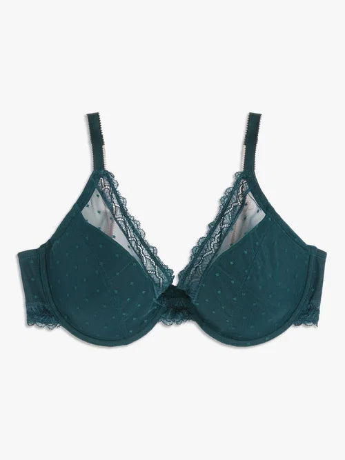 ‘Teagan’ high apex, lightly padded bra in forest green, full support