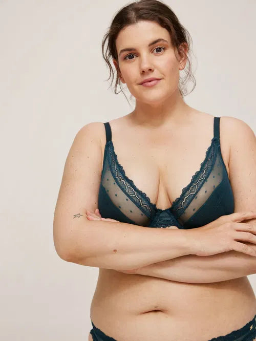 ‘Teagan’ high apex, lightly padded bra in forest green, full support