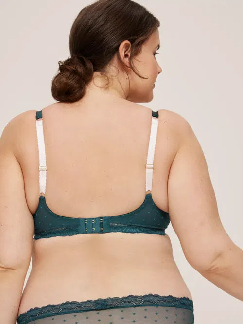 ‘Teagan’ high apex, lightly padded bra in forest green, full support