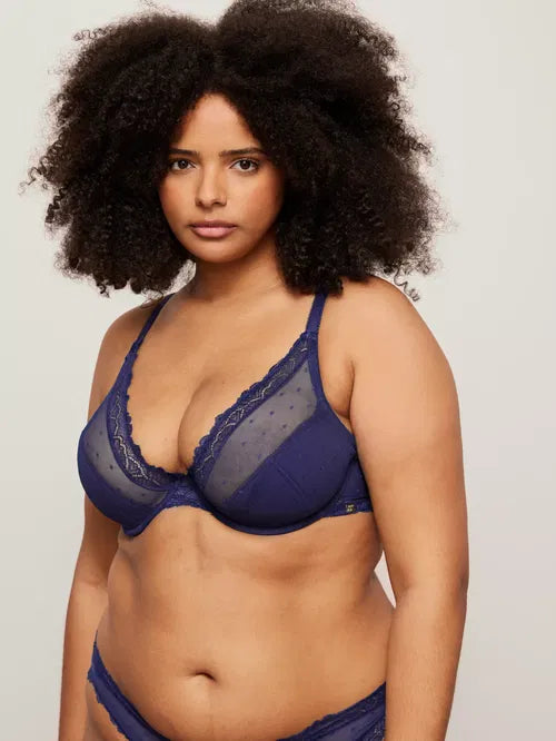 ‘Teagan’ high apex, lightly padded bra in navy, full support