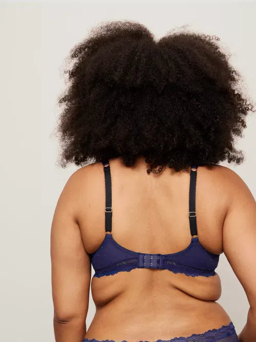 ‘Teagan’ high apex, lightly padded bra in navy, full support