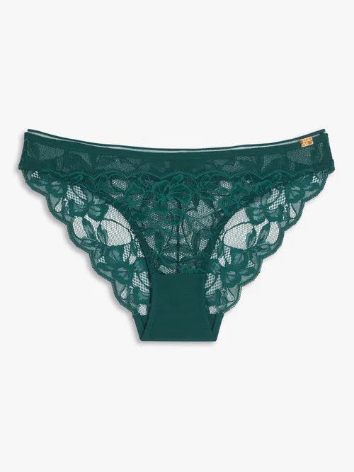 ‘Wren’ lace bikini briefs in dark green size 18