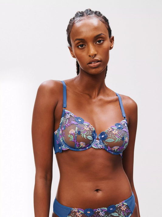 ‘Kiki’ floral bra in bright blue in 34B