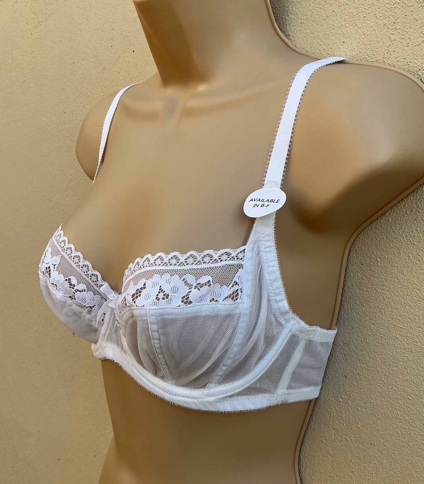 ‘Maisey’ non padded, lace edge bra, in white