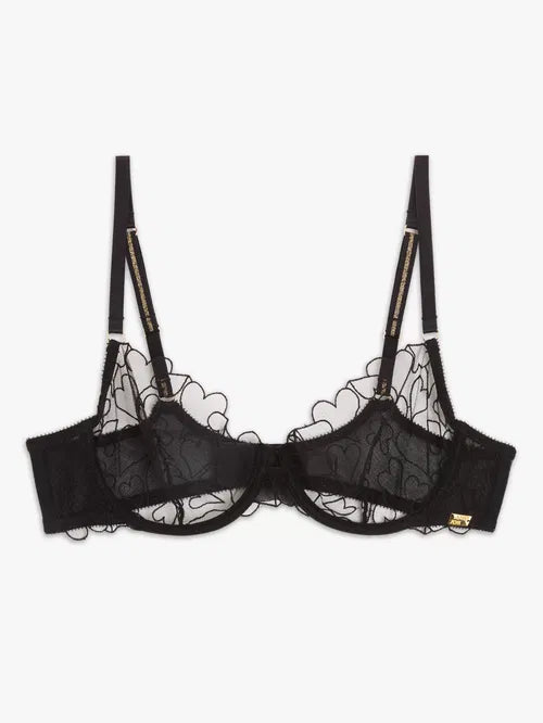 ‘Kiki’ valentines hearts balcony bra in black