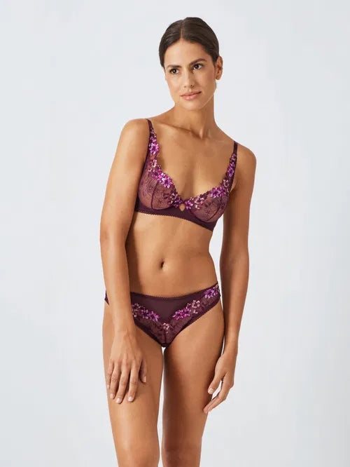 ‘Luna’ floral lace balcony bra in plum size 32DD
