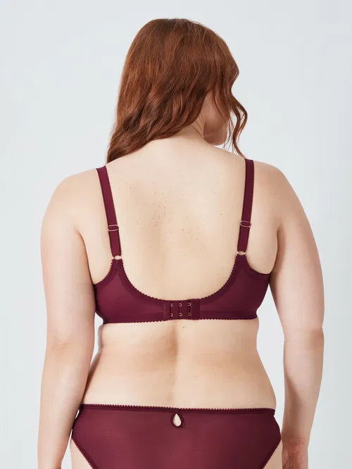 ‘Harper’ desert leaf, embroidered mesh full support balcony bra in burgundy size 36FF