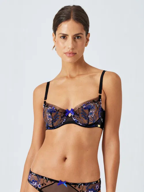 ‘Harper’ desert bird, embroidered mesh, balcony bra in black
