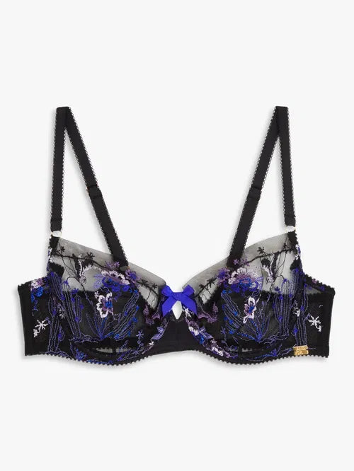 ‘Harper’ desert bird, embroidered mesh, balcony bra in black