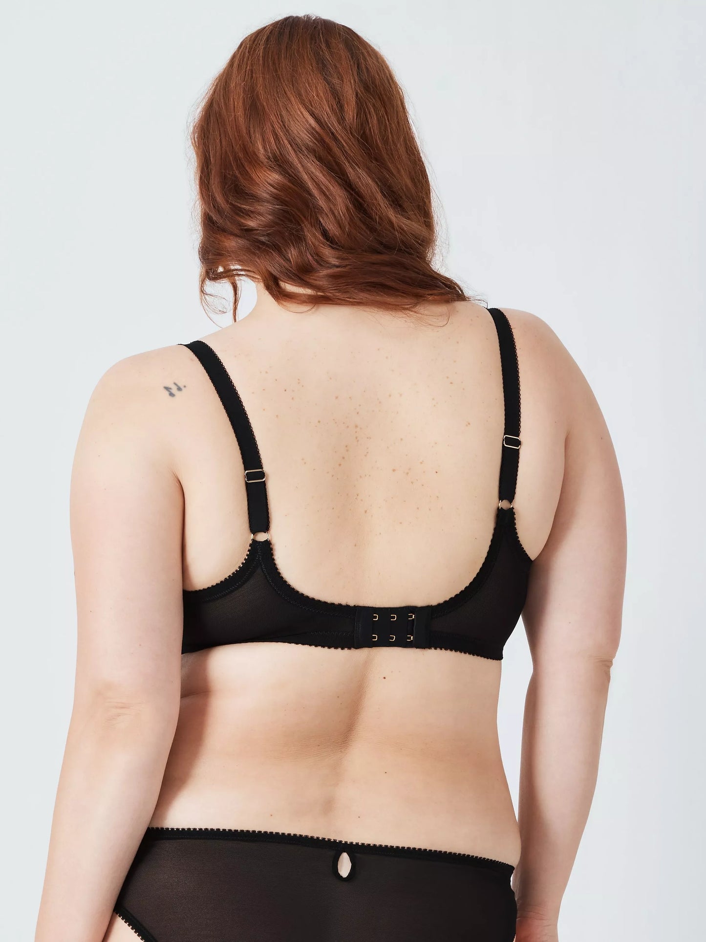 ‘Harper’ desert bird, embroidered mesh, balcony bra in black full support