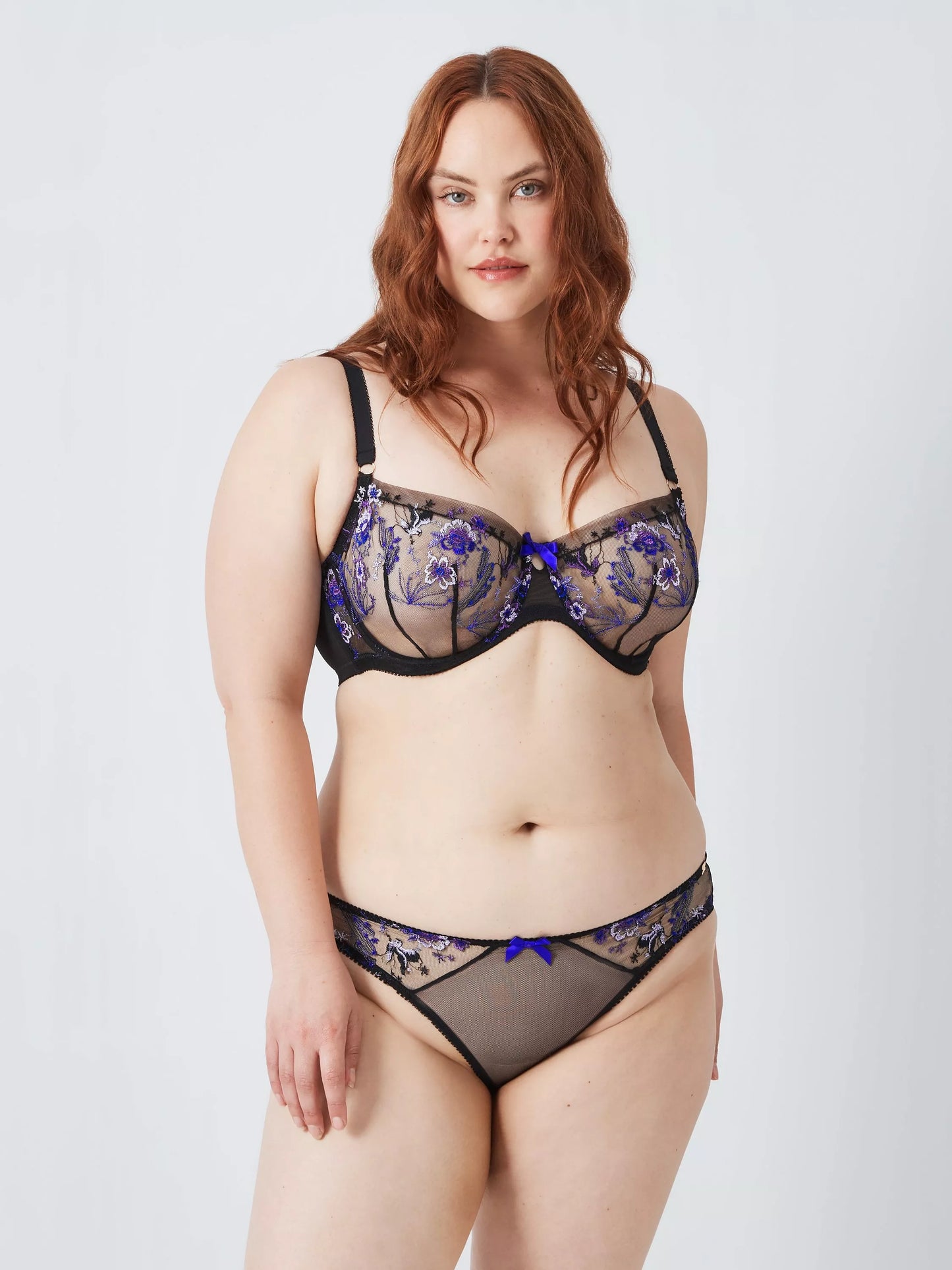 ‘Harper’ desert bird, embroidered mesh, balcony bra in black full support