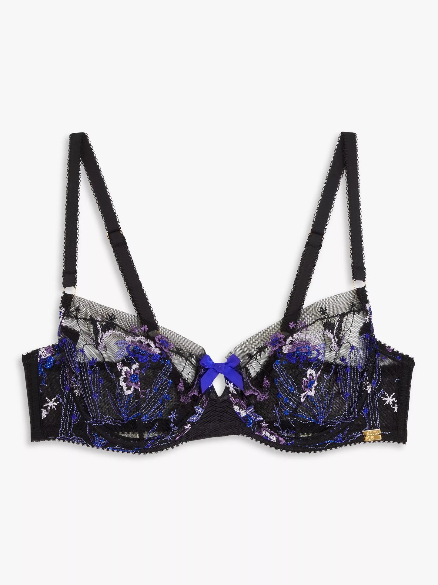 ‘Harper’ desert bird, embroidered mesh, balcony bra in black full support