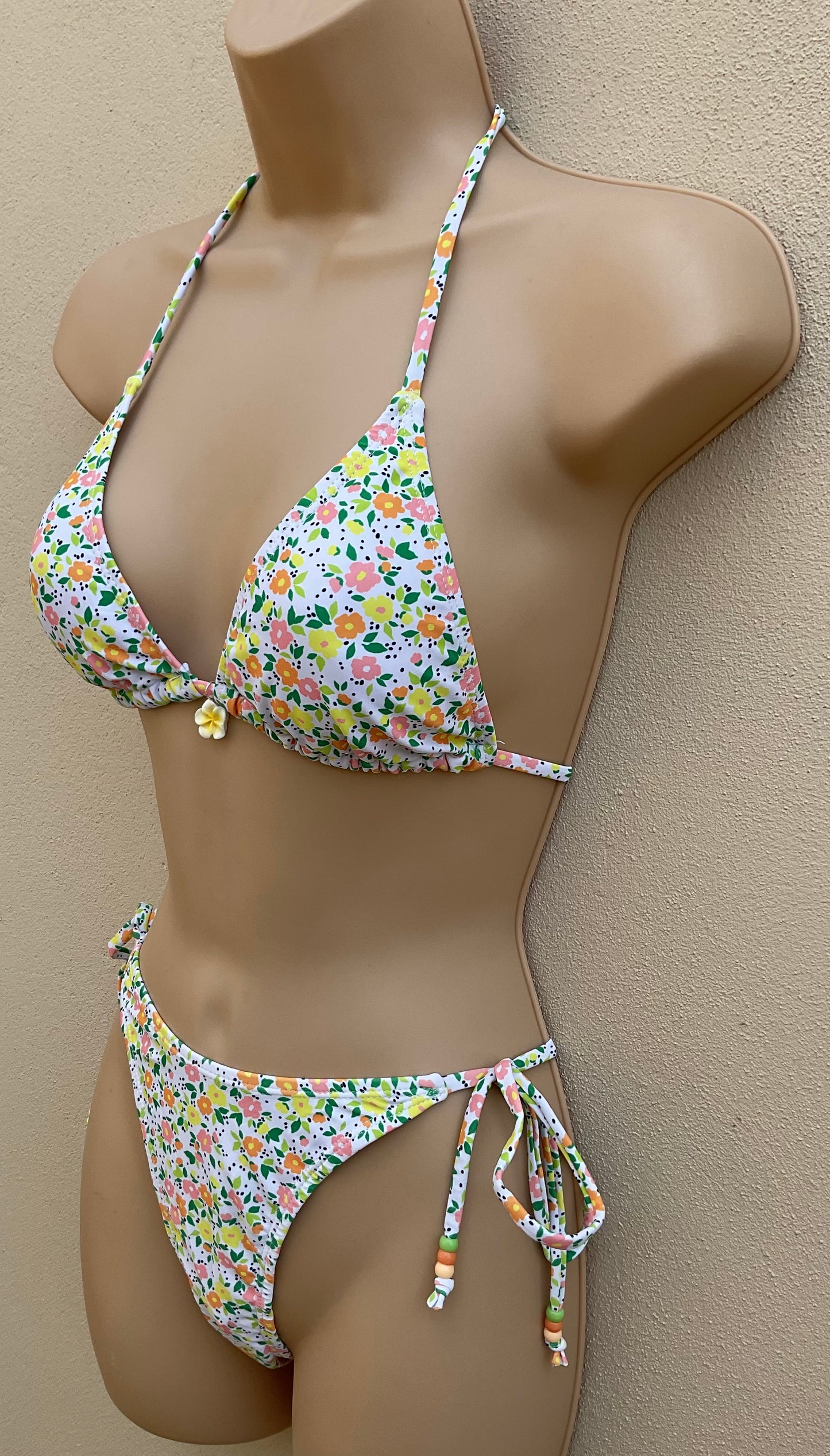 Orange and yellow ditsy flower beaded bikini size S (8)