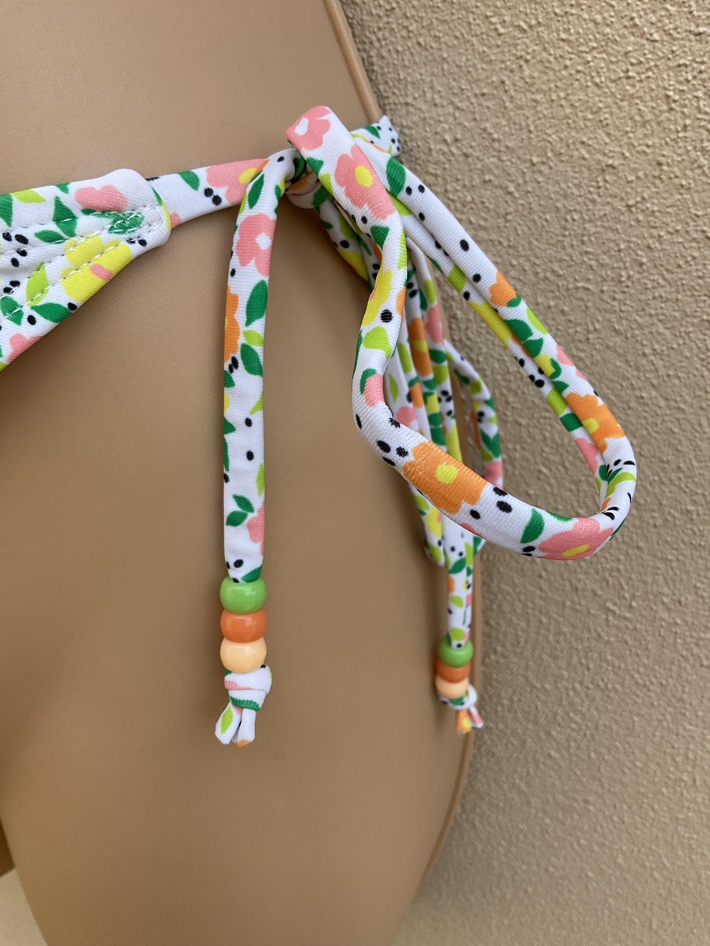 Orange and yellow ditsy flower beaded bikini size S (8)