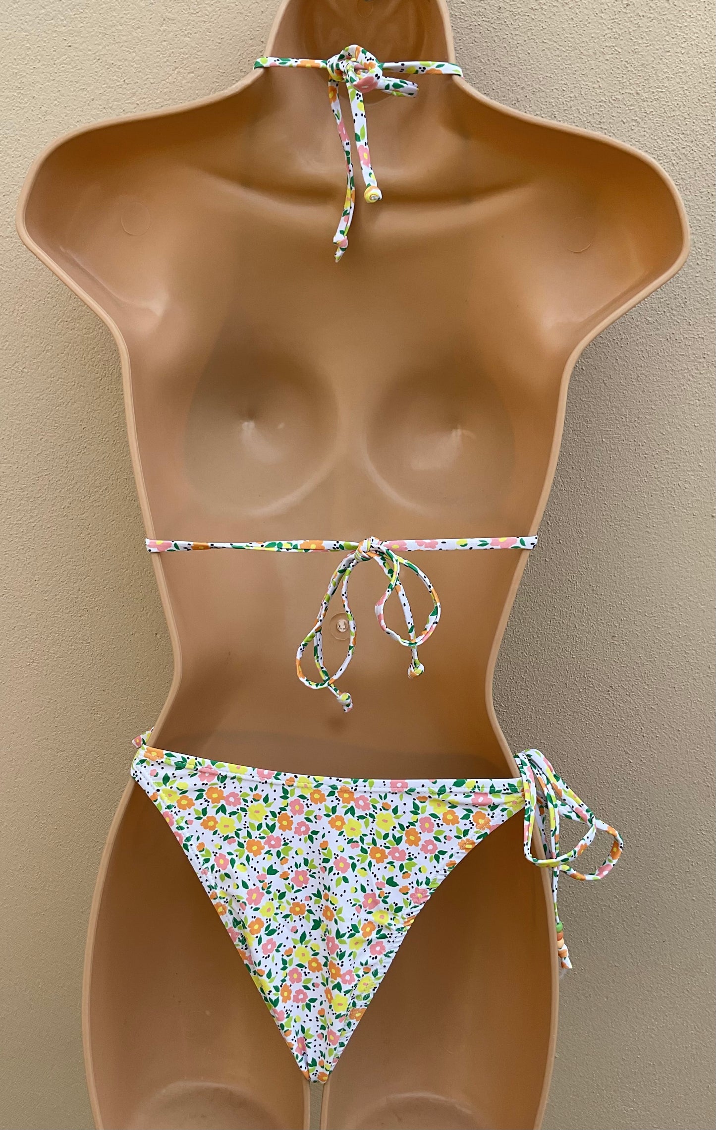 Orange and yellow ditsy flower beaded bikini size S (8)