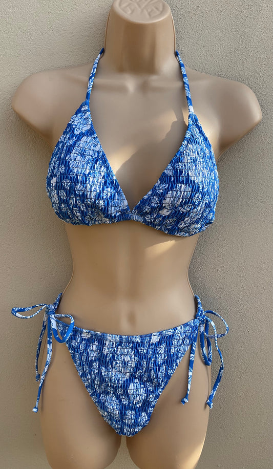Royal blue shirred bikini size L (12)