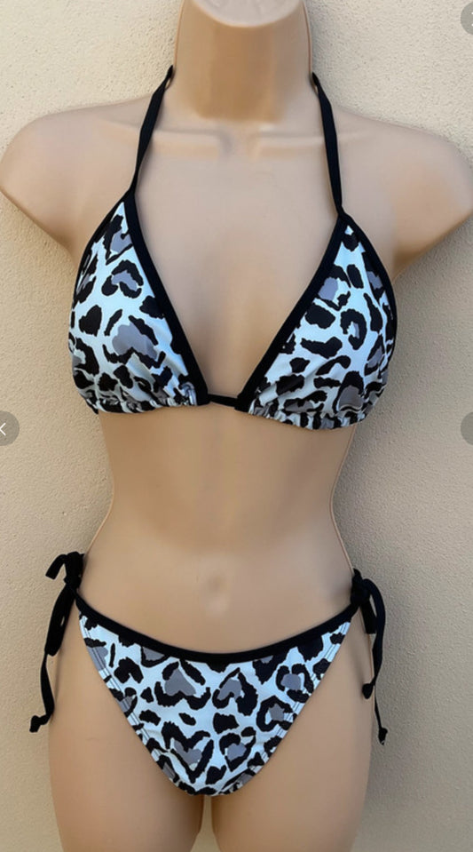 Pale blue leopard print bikini
