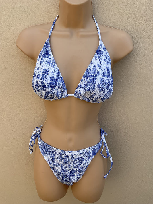 Navy and white shirred bikini size M (10)
