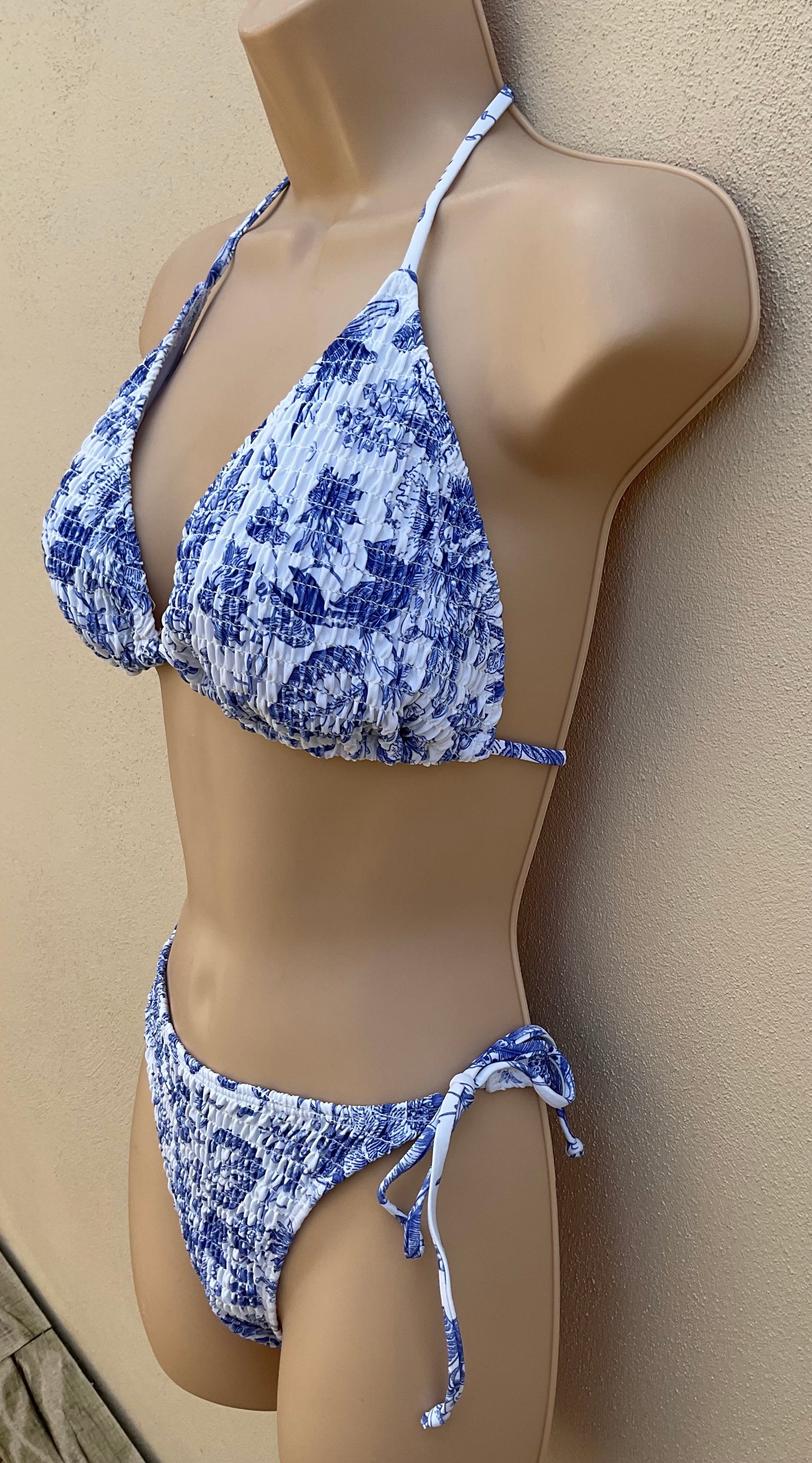Navy and white shirred bikini size M (10)