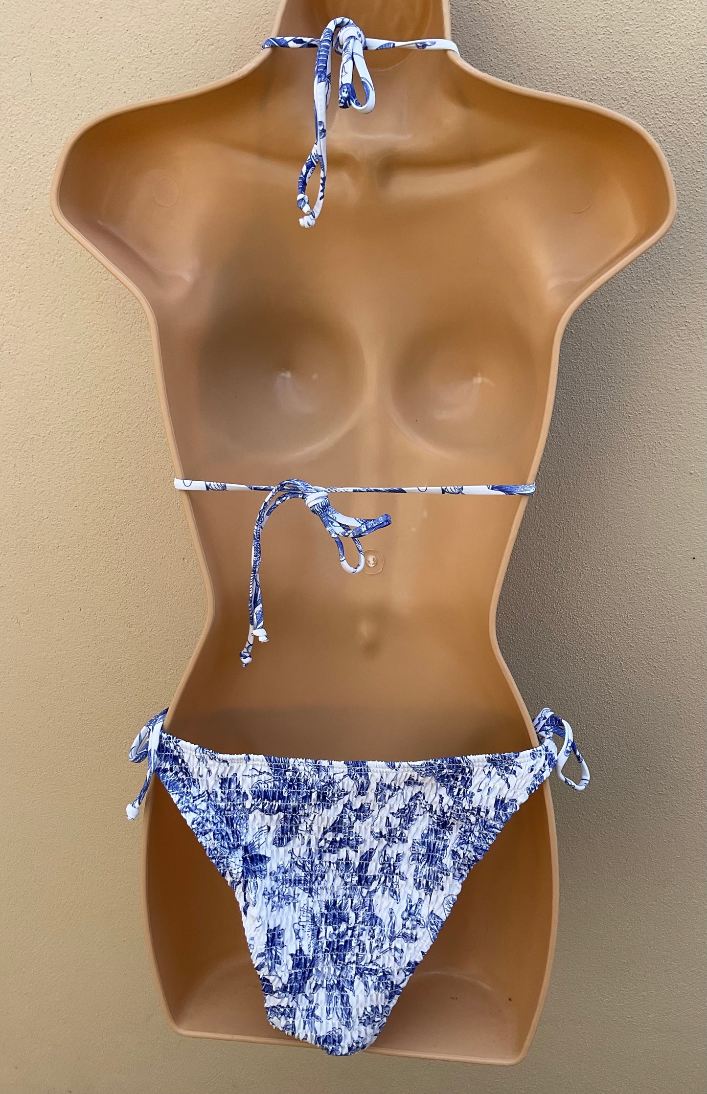 Navy and white shirred bikini size M (10)