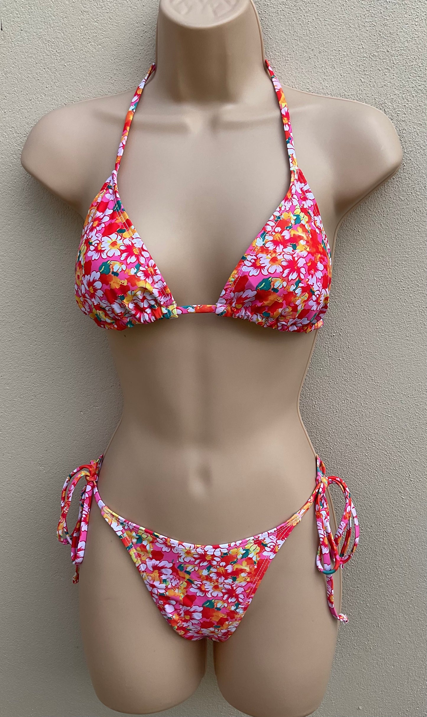 Pink and orange floral bikini