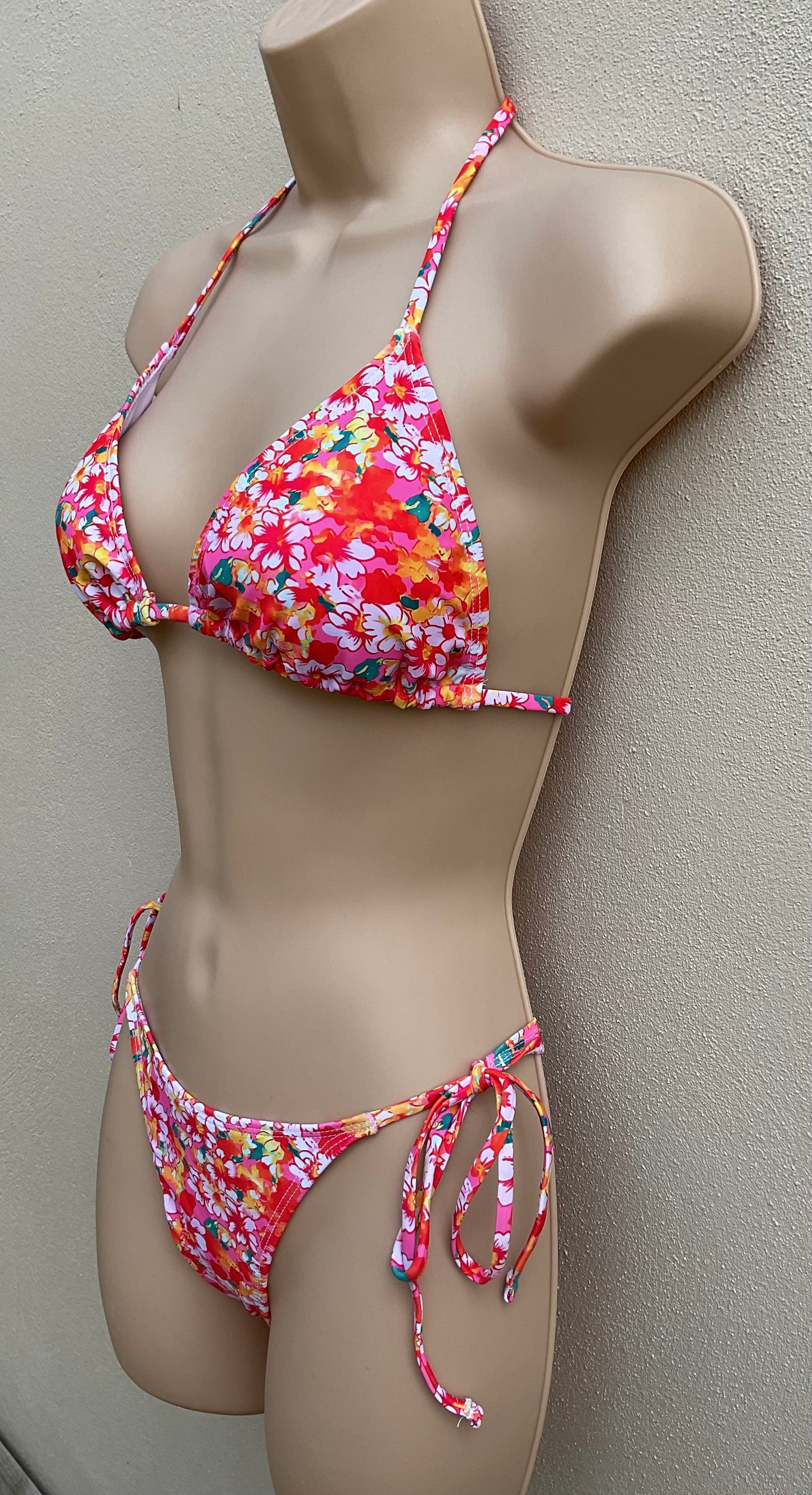Pink and orange floral bikini
