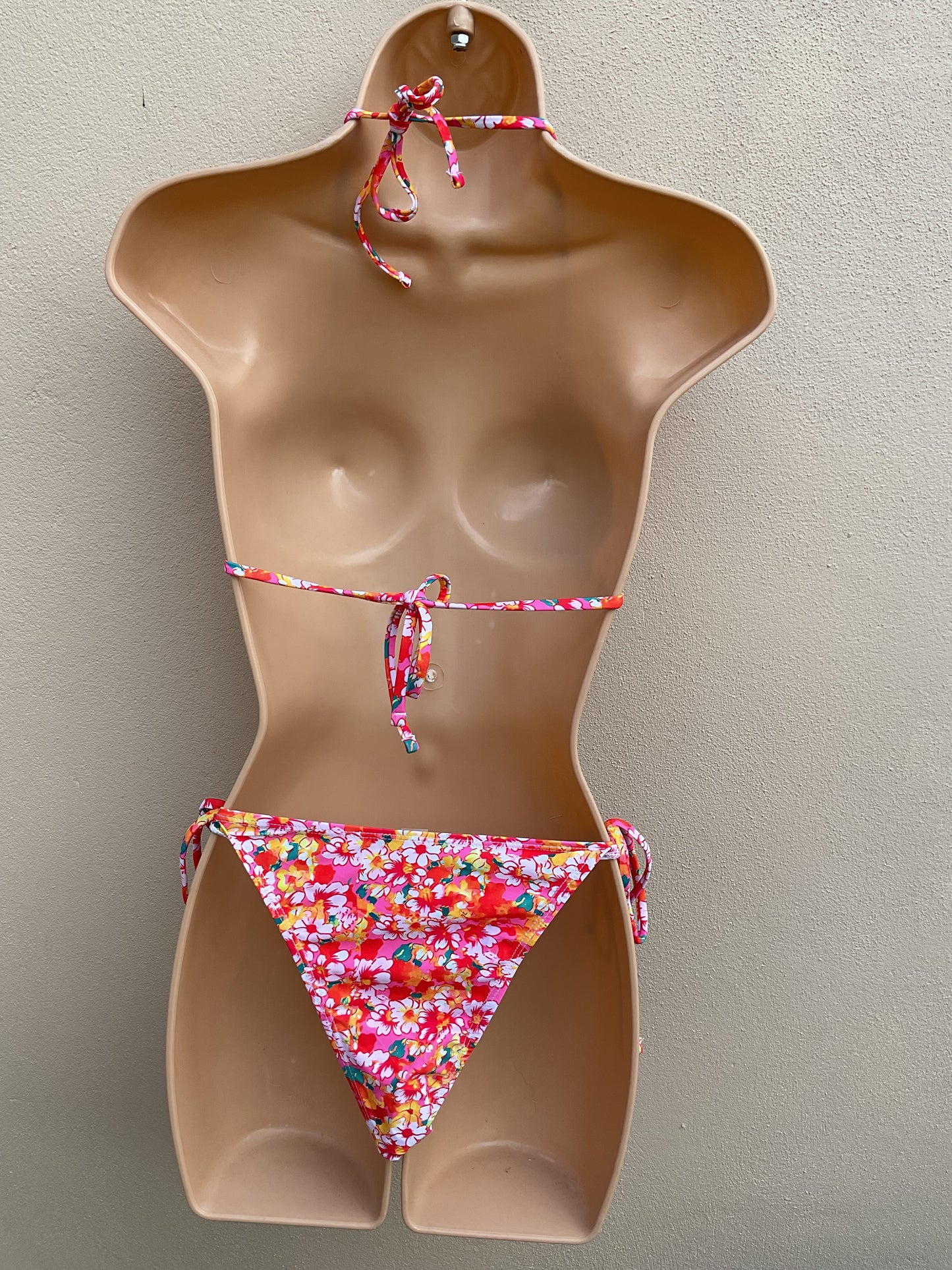 Pink and orange floral bikini