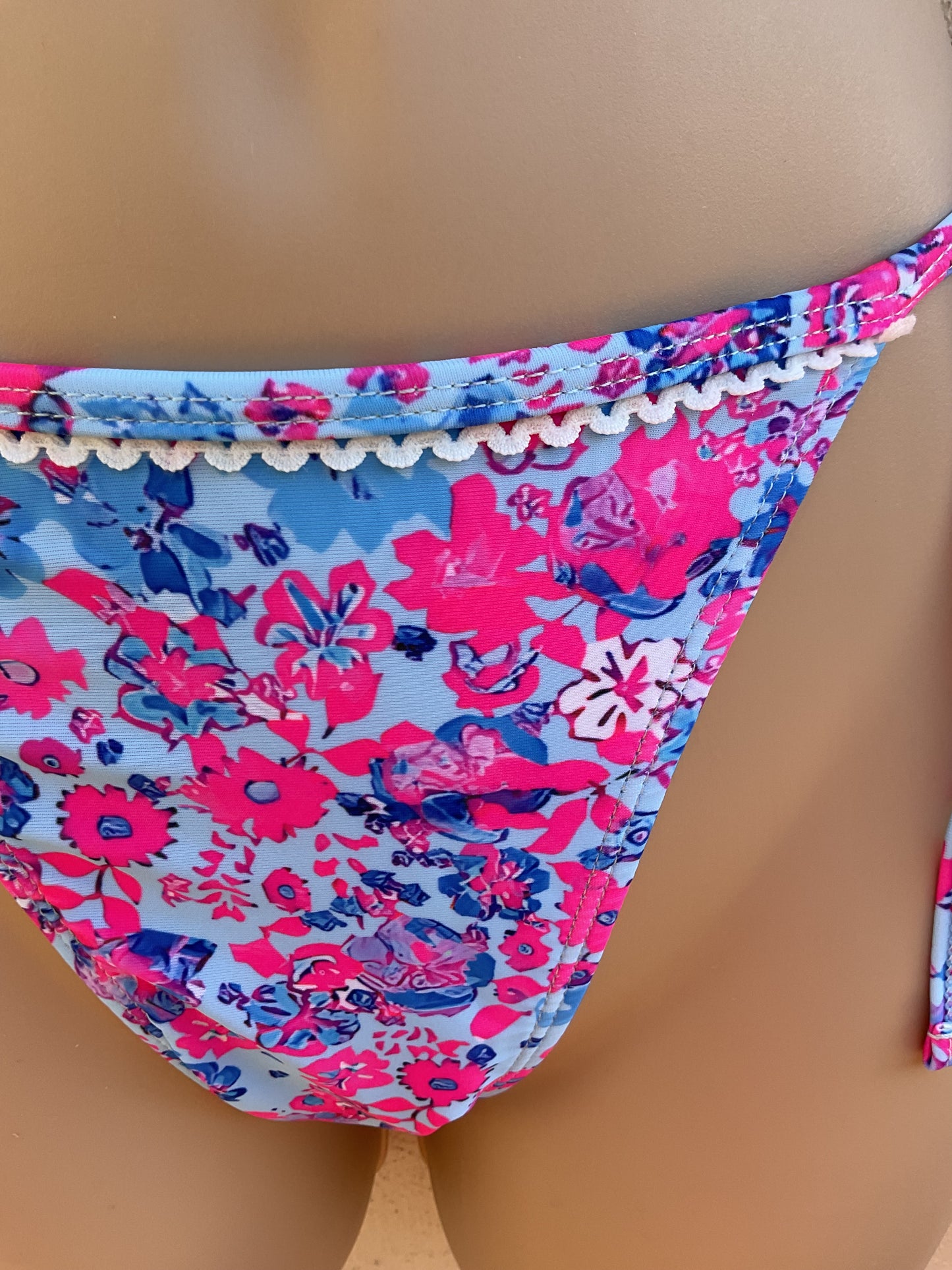 Sky blue and fuchsia floral bikini size S (8)