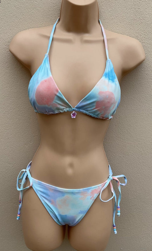 Marble soft pastel beaded bikini