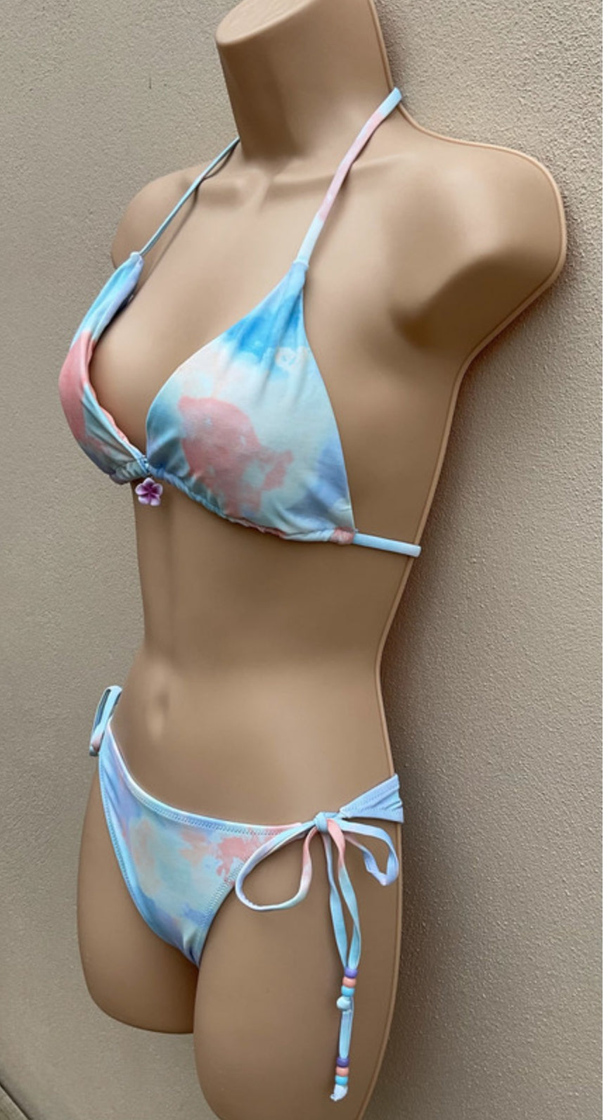 Marble soft pastel beaded bikini