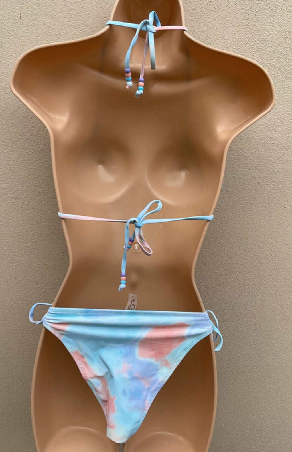 Marble soft pastel beaded bikini