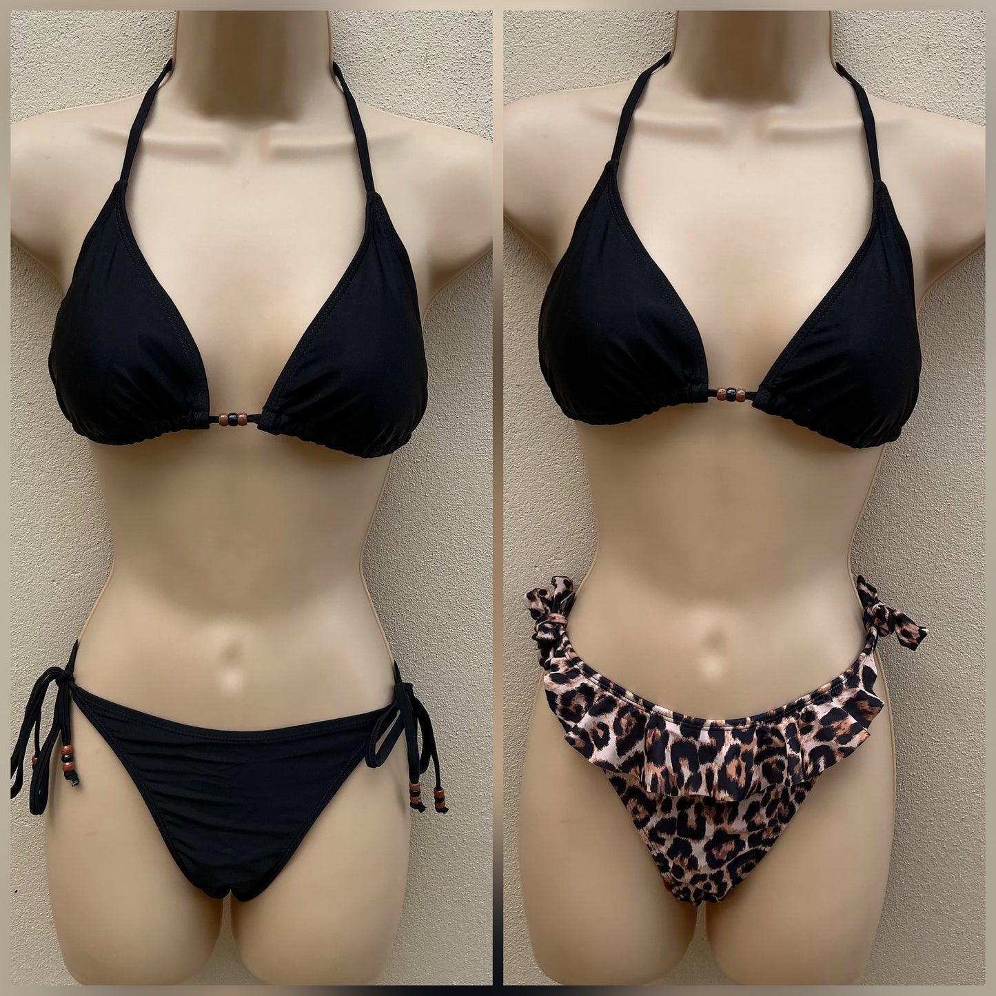 3 piece bikini set in black and leopard size M (10)