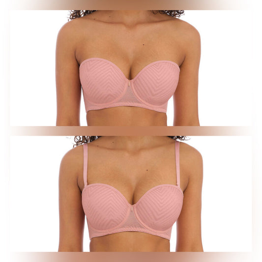 ‘Tailored’ moulded, strapless, multi-way bra in ash rose