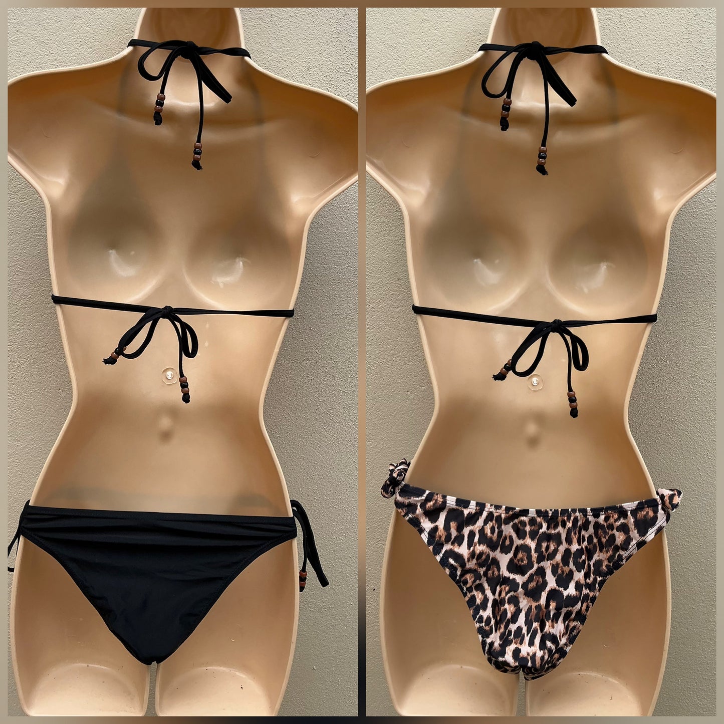 3 piece bikini set in black and leopard size M (10)
