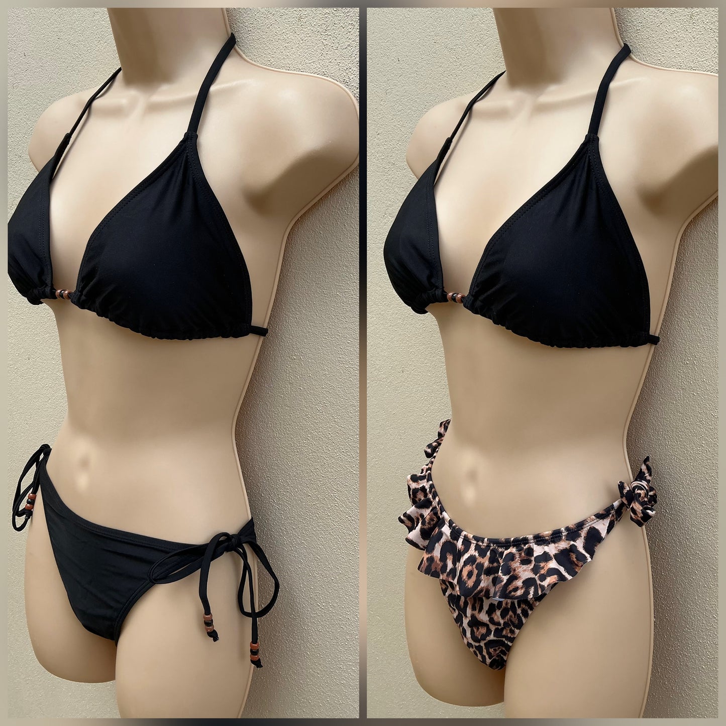 3 piece bikini set in black and leopard size M (10)