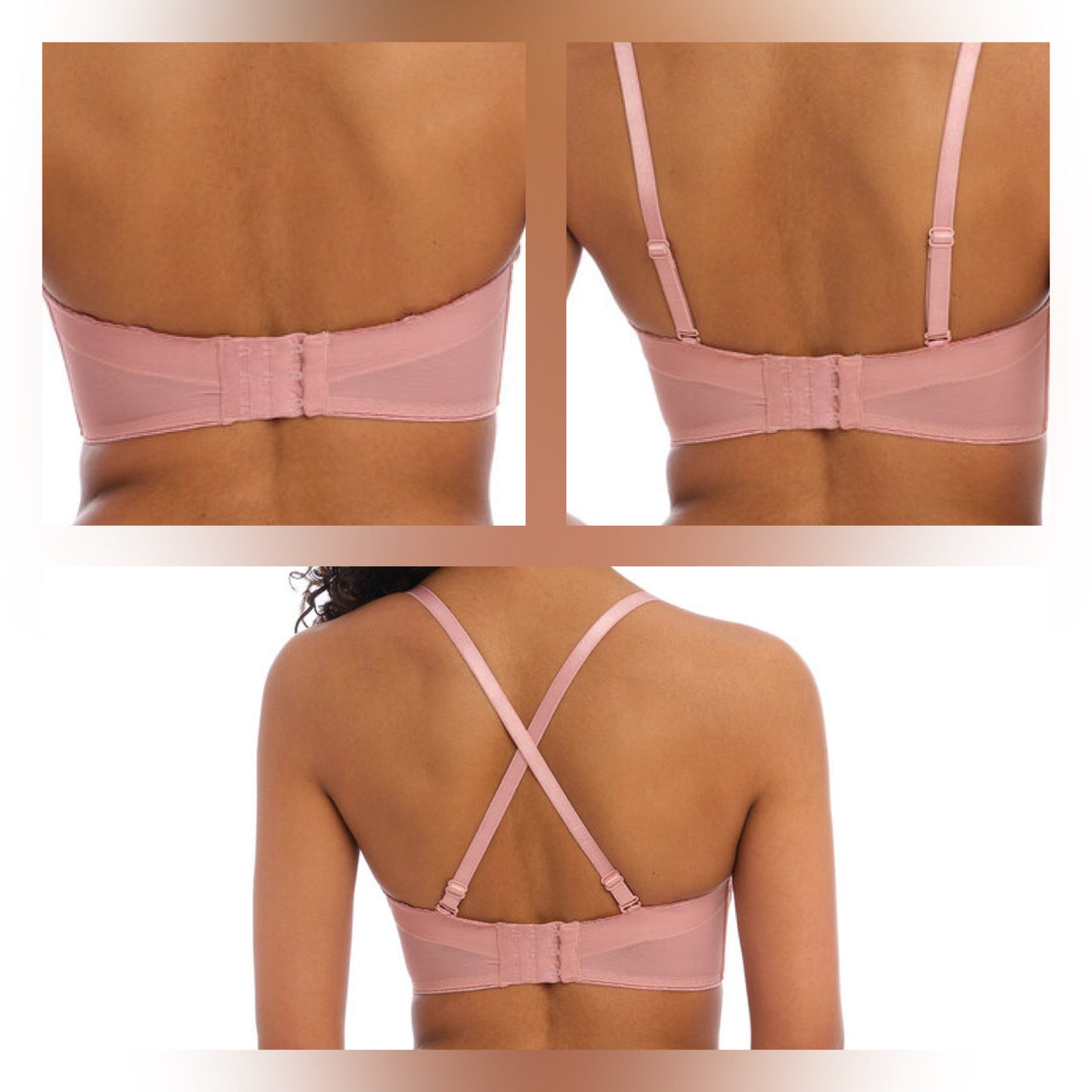 ‘Tailored’ moulded, strapless, multi-way bra in ash rose